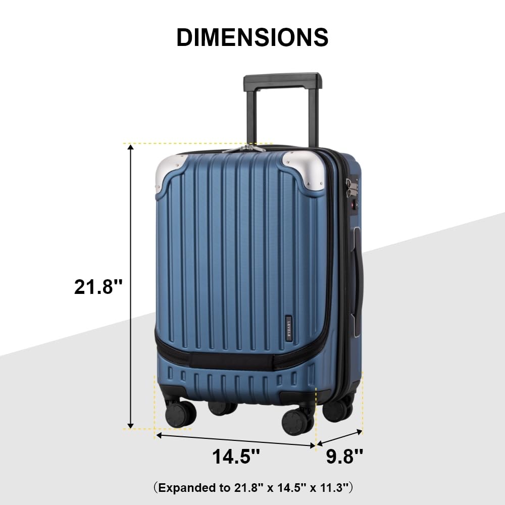 LEVEL8 Grace Carry on Luggage Airline Approved, 20 Inch Expandable Hard Sided Luggages with Spinner Wheels, Harshell Small Rolling Suitcase for Women Men with Tsa Lock, Blue