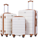 Coolife Luggage 3 Piece Set Suitcase Spinner Hardshell Lightweight TSA Lock (apricot white, 3 piece set(20in24in28in))