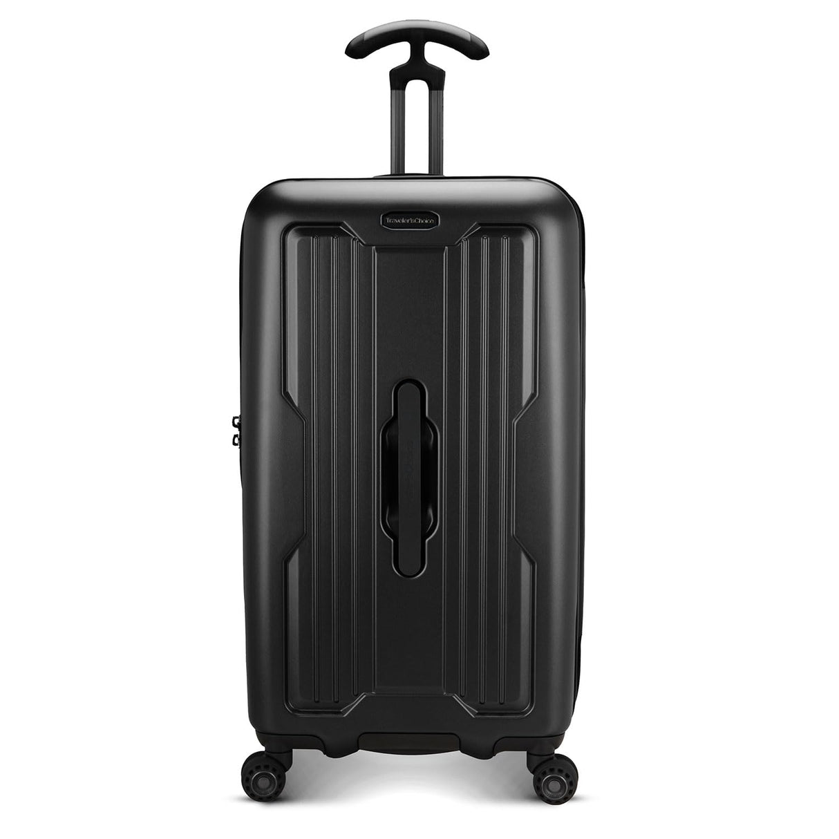 Traveler's Choice Ultimax II 26" Medium Trunk Spinner Luggage, Tie Down Straps, Matte Black, Checked Inch