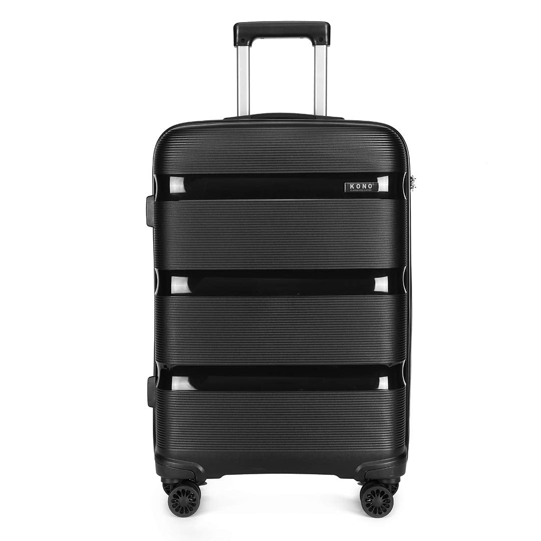 Kono Carry On Luggage Hard Shell Travel Trolley 4 Spinner Wheels Lightweight Polypropylene Suitcase with TSA Lock (Carry-On 21-Inch, Black)