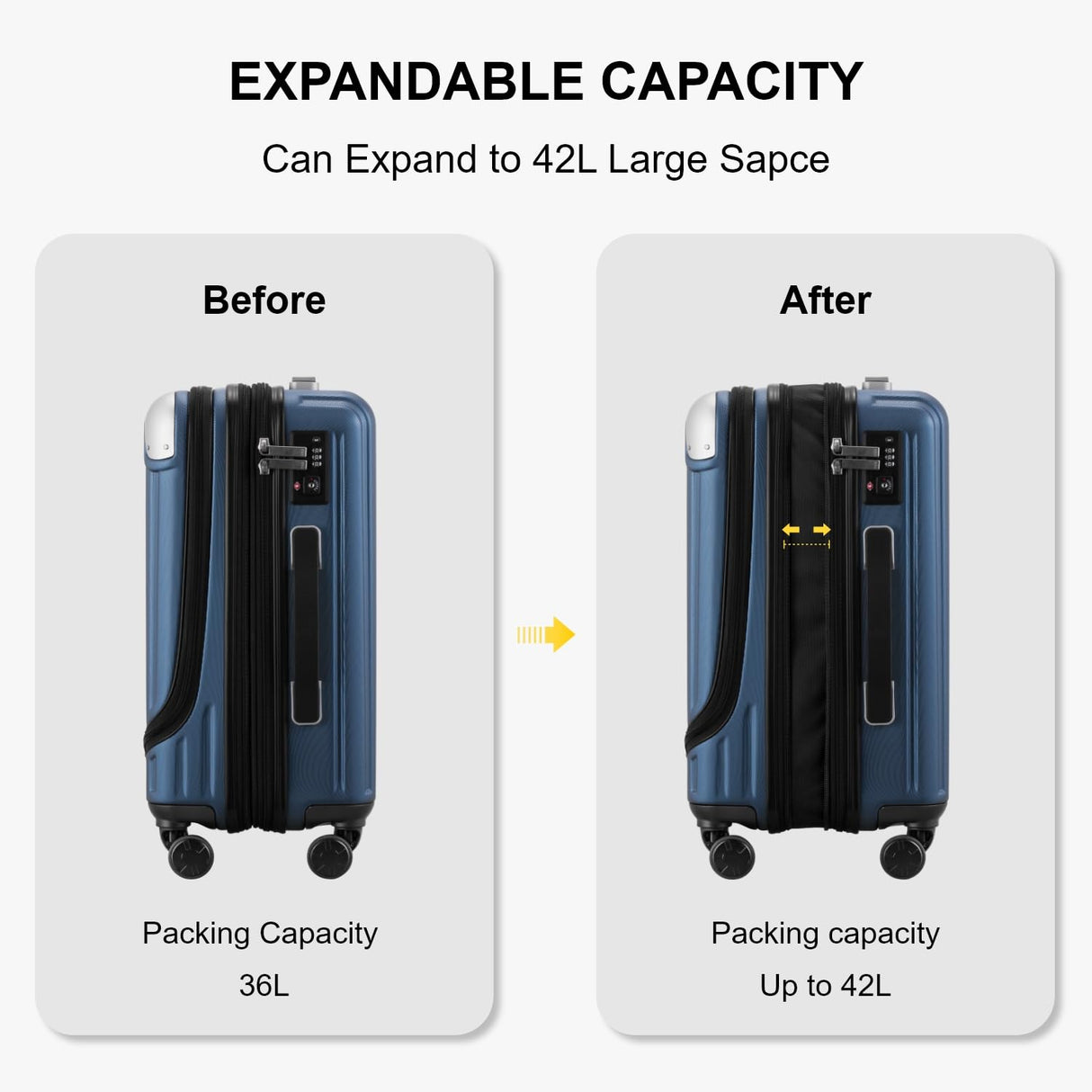 LEVEL8 Grace Carry on Luggage Airline Approved, 20 Inch Expandable Hard Sided Luggages with Spinner Wheels, Harshell Small Rolling Suitcase for Women Men with Tsa Lock, Blue