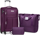 LARVENDER Softside Luggage Sets 3 Piece, Expandable Carry on Luggage 22x14x9 Airline Approved with TSA Lock Spinner Wheels, Lightweight Rolling Suitcase for Men and Women, Purple