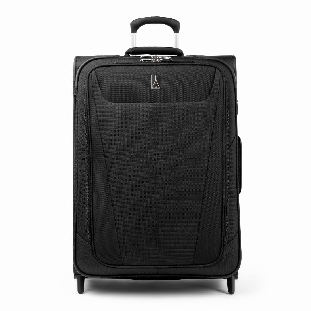 Travelpro Maxlite 5 Softside Expandable Upright 2 Wheel Checked Luggage, Lightweight Suitcase, Men and Women, Black, Checked Medium 26-Inch