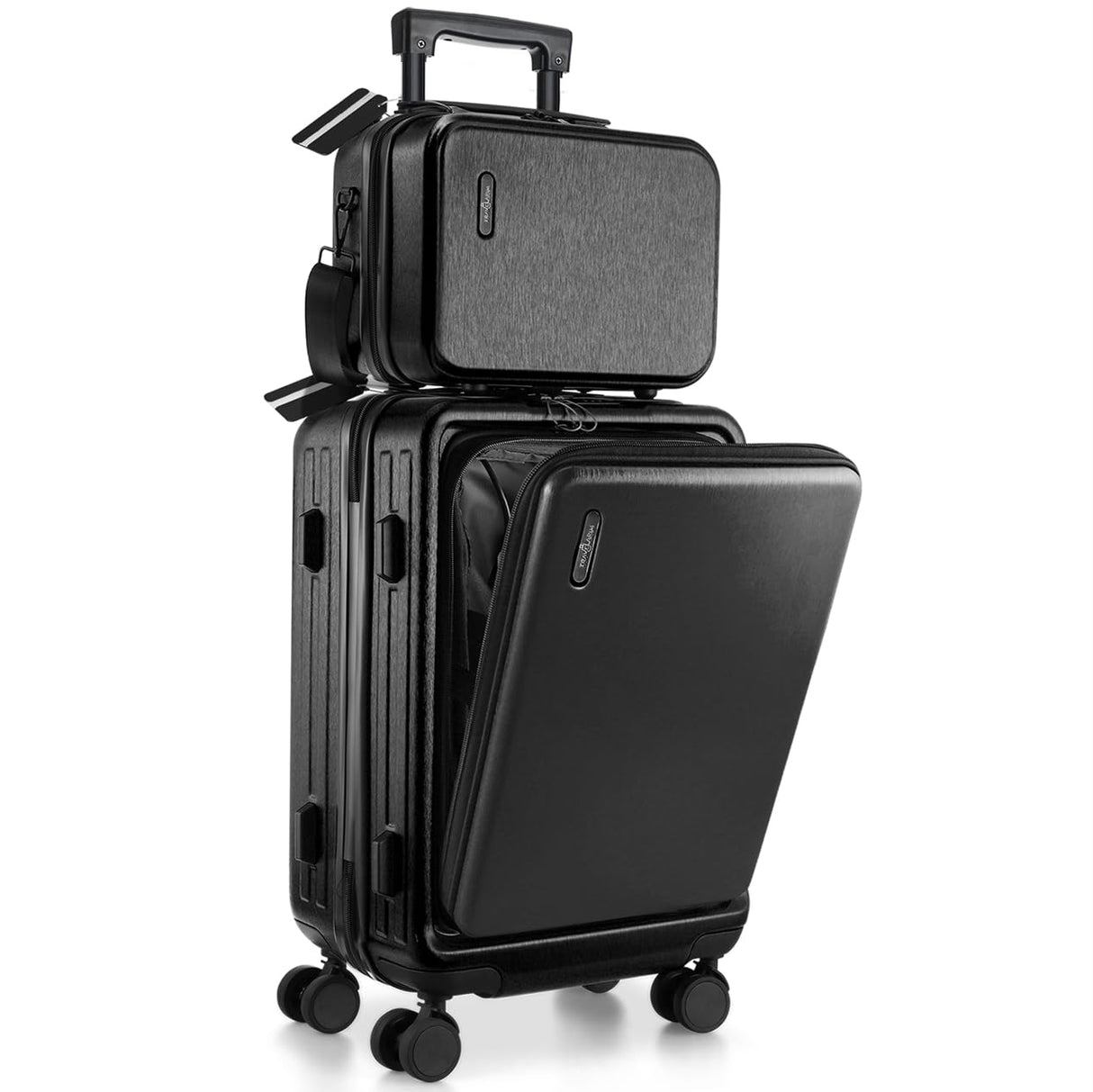 TRAVELARIM 22 Inch Carry On Luggage 22x14x9 Airline Approved, Carry On Suitcase with Wheels, Hard-shell Carry-on Luggage, Durable Luggage Carry On, Jet Black Small Suitcase with Cosmetic Carry On Bag