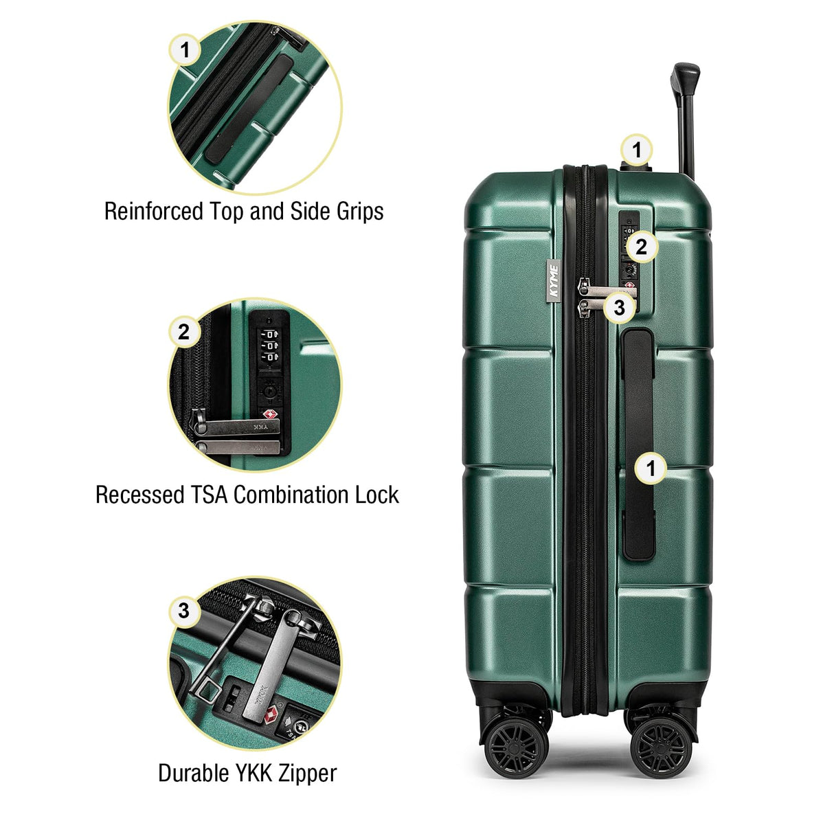 KYME Hardside Checked 26 Inch Luggage with Double Spinner Wheels,Hard Shell Medium Suitcase with TSA Lock Cup Holder for Men Women,Green