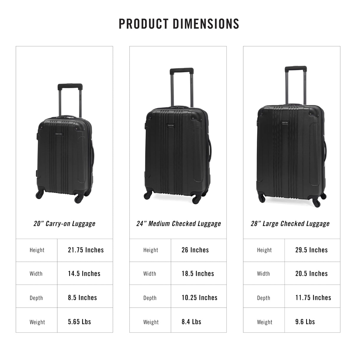 Kenneth Cole REACTION Out of Bounds Lightweight Hardshell 4-Wheel Spinner Luggage, Midnight Black, 24-Inch Checked