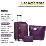 LARVENDER Softside Luggage Sets 3 Piece, Expandable Carry on Luggage 22x14x9 Airline Approved with TSA Lock Spinner Wheels, Lightweight Rolling Suitcase for Men and Women, Purple