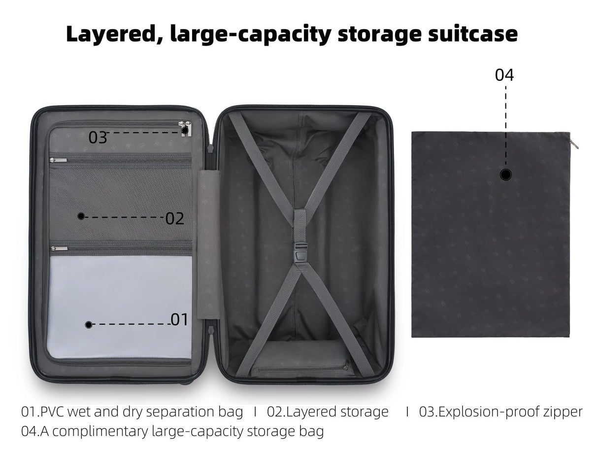 NINETYGO Carry on Luggage 22 X 14 X 9 Airline Approved, 20 Inch Luggage for 3-5 Days Trip, Double Spinner Wheels, 100% Hardshell PC, TSA Lock (Slate Grey, Hudson)