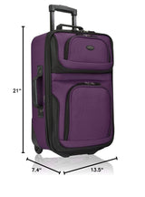 U.S. Traveler Lightweight Softside Suitcase, Rolling 20" Carry On Luggage, Purple, Single