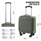 Verage Underseat Carry On Luggage with Wheels,14.5-Inch Spinner Small Suitcase, Softside Lightweight Travel Bag for Men and Women, Airplane Carry On Bag, Sage Green