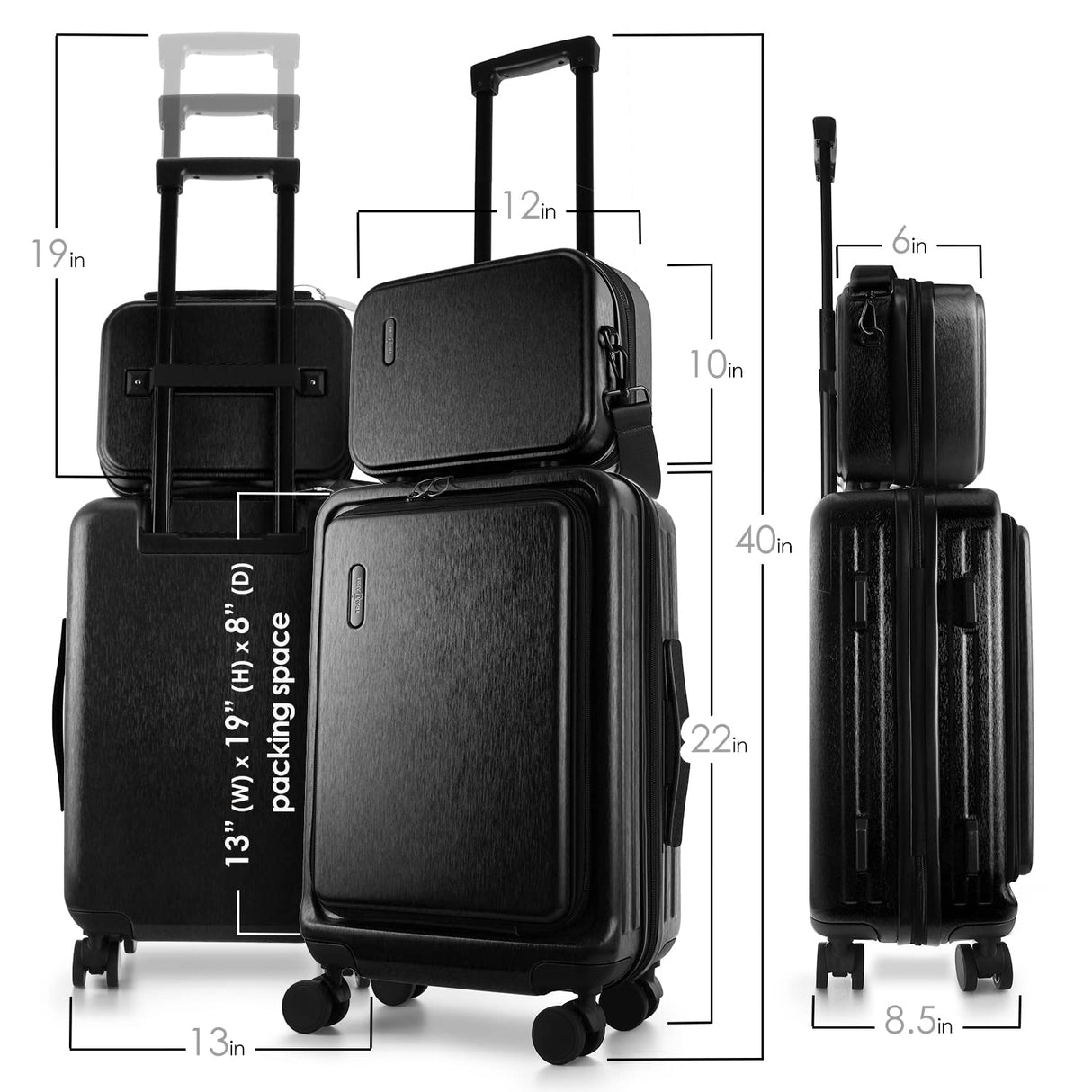 TRAVELARIM 22 Inch Carry On Luggage 22x14x9 Airline Approved, Carry On Suitcase with Wheels, Hard-shell Carry-on Luggage, Durable Luggage Carry On, Jet Black Small Suitcase with Cosmetic Carry On Bag