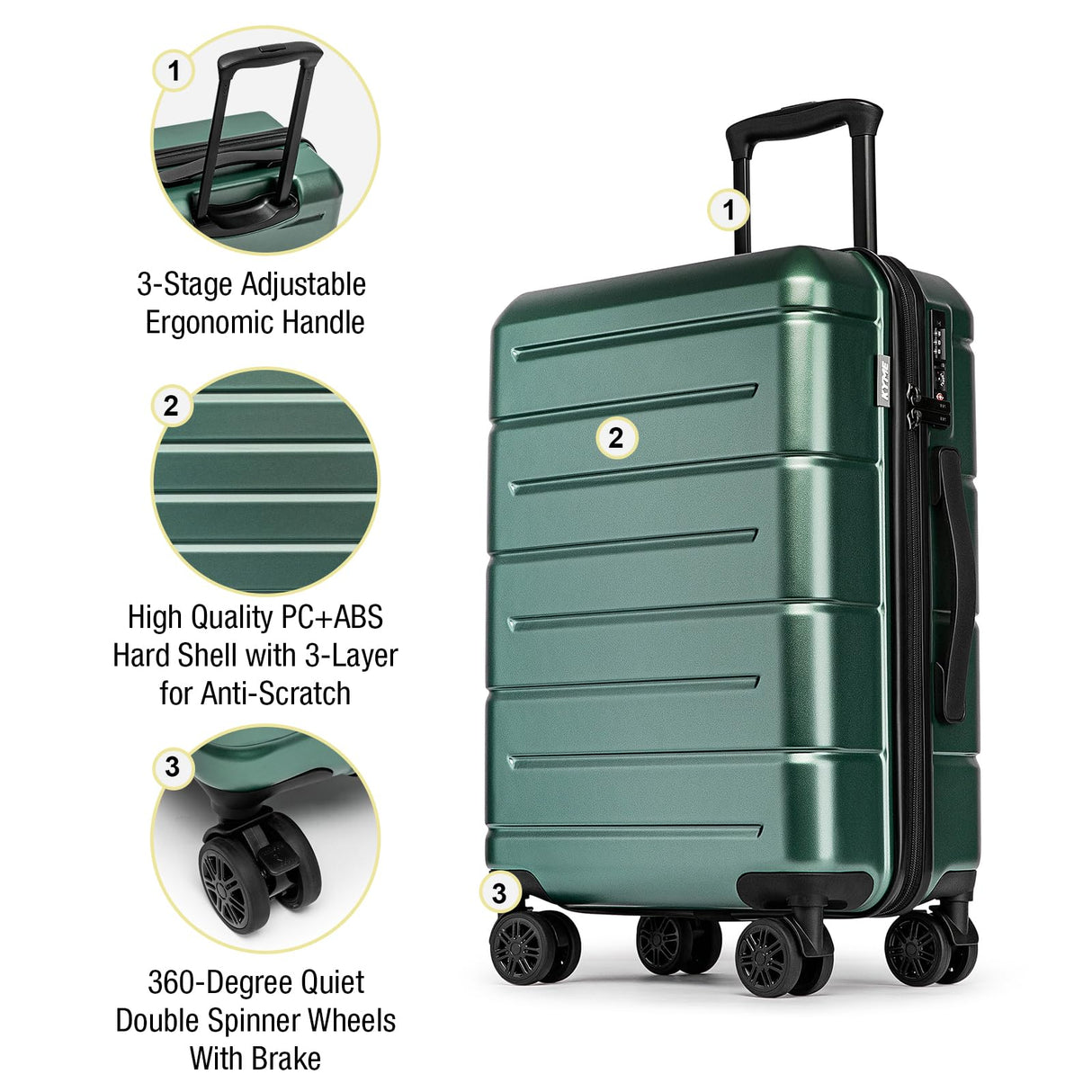 KYME Hardside Checked 26 Inch Luggage with Double Spinner Wheels,Hard Shell Medium Suitcase with TSA Lock Cup Holder for Men Women,Green