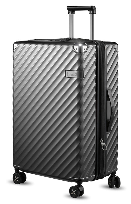 LUGGEX Luggage with Spinner Wheels, Polycarbonate Expandable Hard Shell Suitcase, Checked Large 27 Inch, Charcoal Metallic