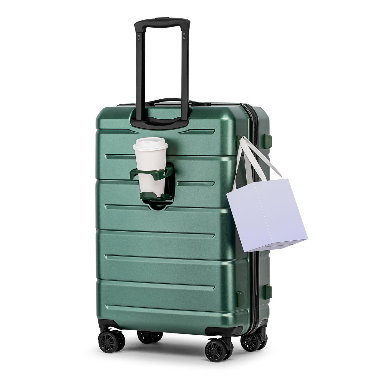 KYME Hardside Checked 26 Inch Luggage with Double Spinner Wheels,Hard Shell Medium Suitcase with TSA Lock Cup Holder for Men Women,Green