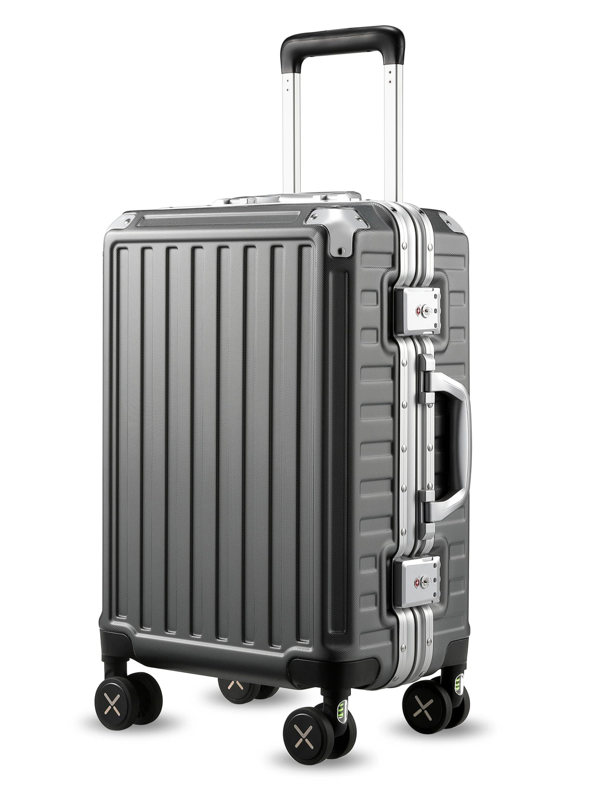 LUGGEX Zipperless Luggage with Spinner Wheels, Polycarbonate Aluminum Hard Shell Suitcase, Carry On 20 Inch, Charcoal Metallic