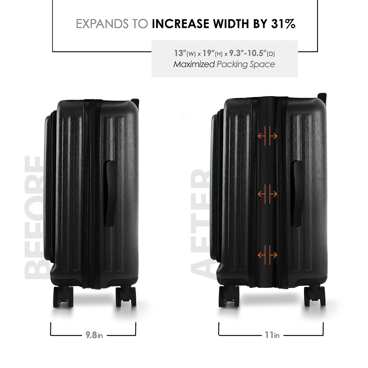 TRAVELARIM 22 Inch Carry On Luggage 22x14x9 Airline Approved, Carry On Suitcase with Wheels, Hard-shell Carry-on Luggage, Durable Luggage Carry On, Jet Black Small Suitcase with Cosmetic Carry On Bag