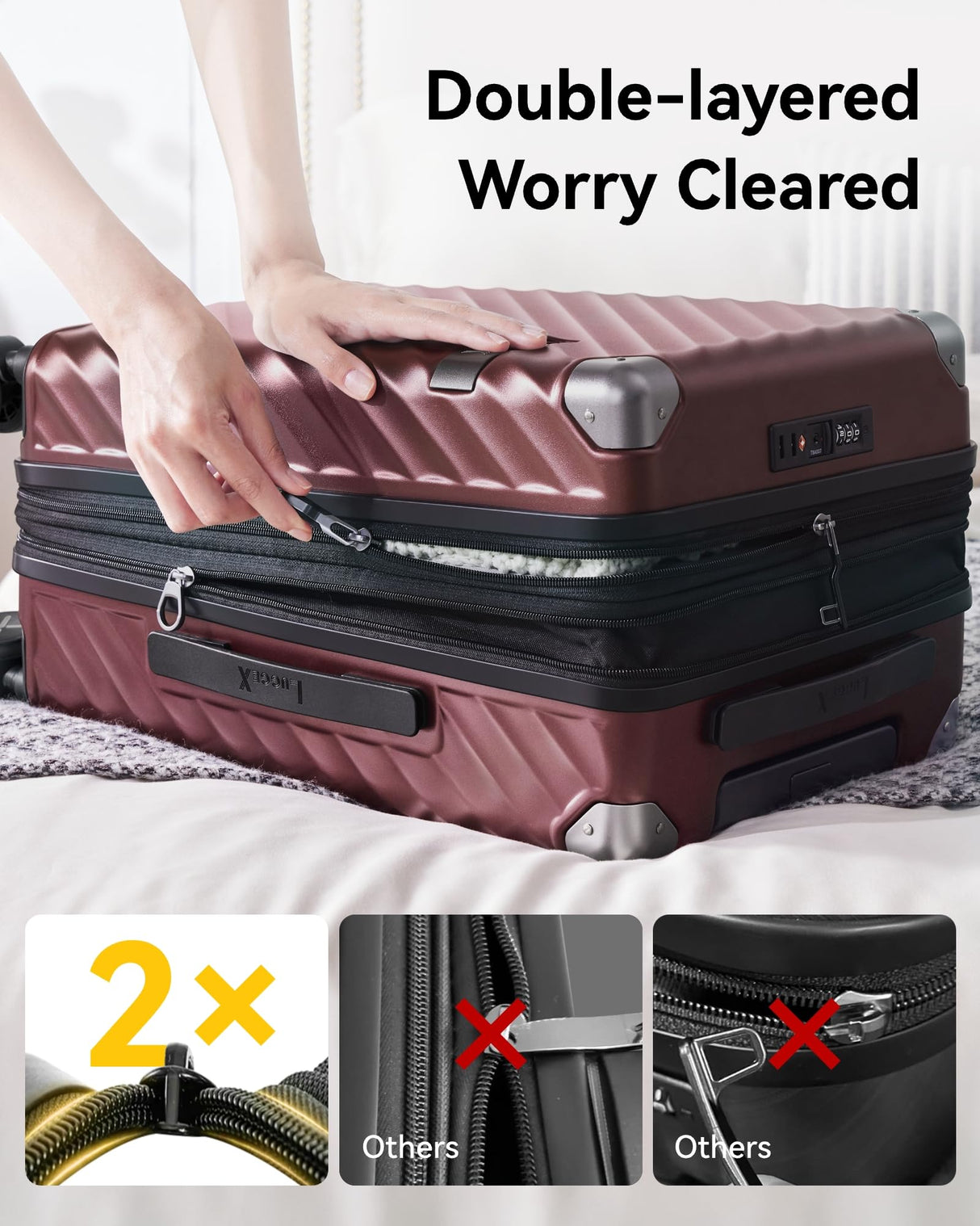 LUGGEX Luggage with Spinner Wheels, Polycarbonate Expandable Hard Shell Suitcase, Checked Large 27 Inch, Charcoal Metallic