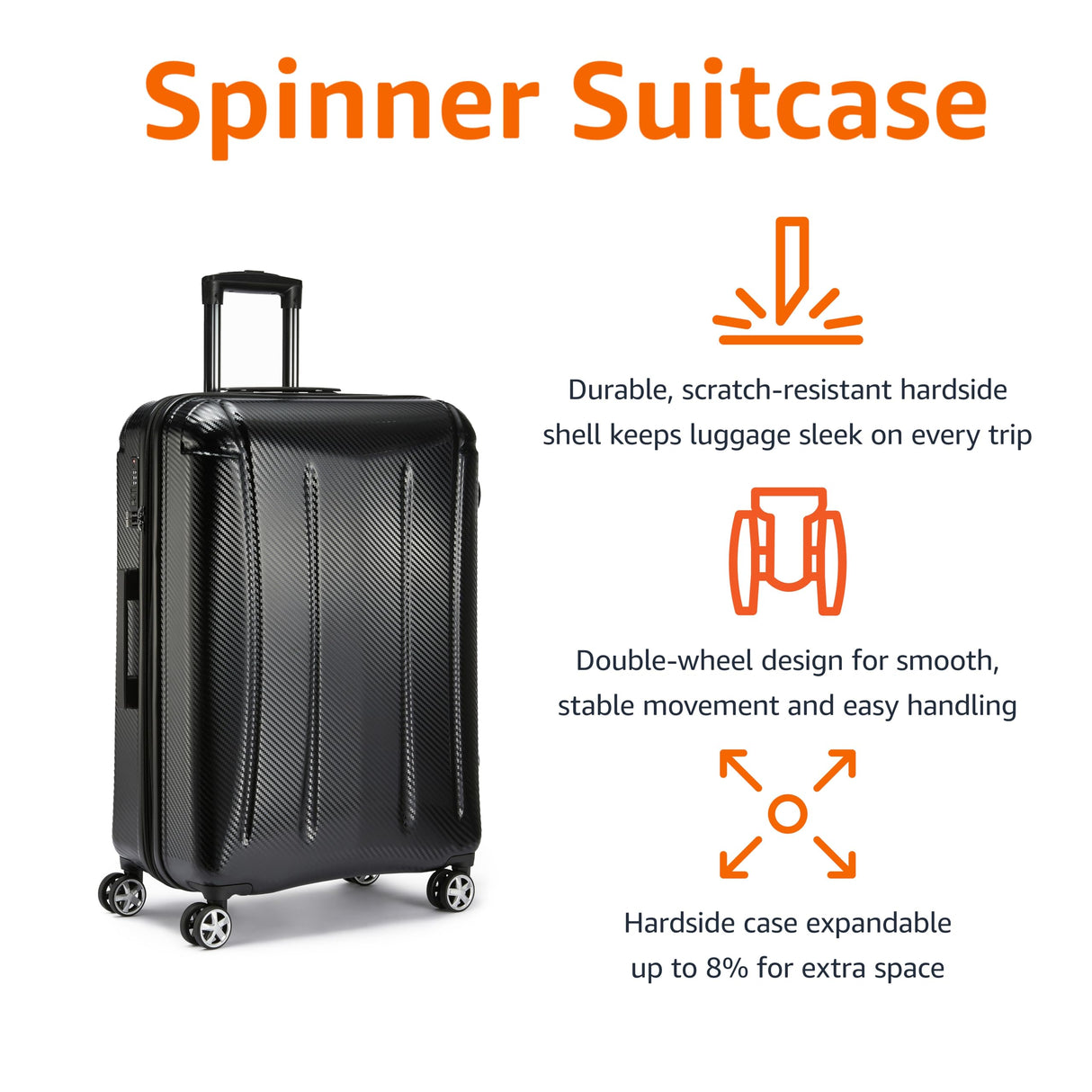 Amazon Basics Expandable Spinner Suitcase with Wheels and TSA Lock, 30 inch, Black