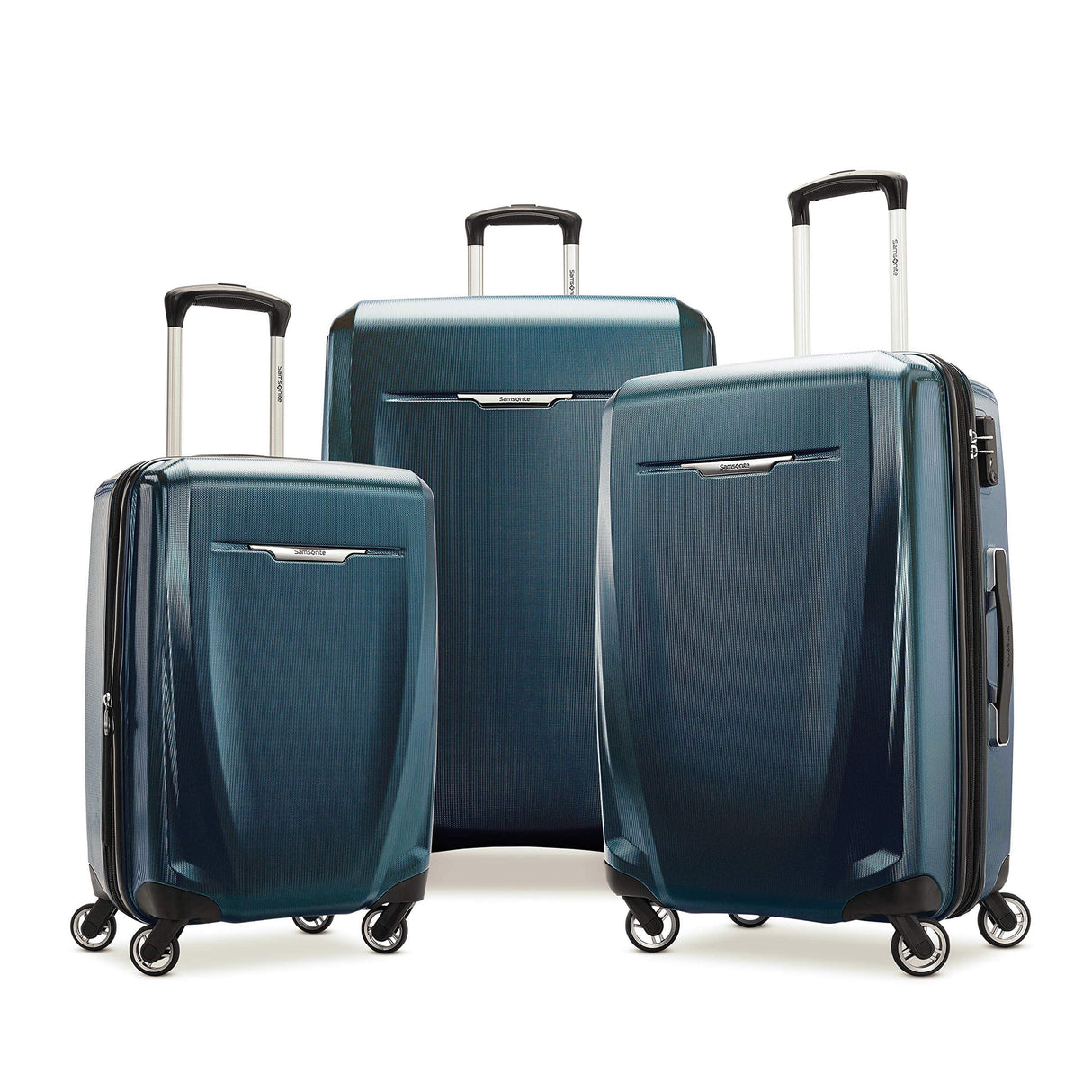 Samsonite Winfield 3 DLX Hardside Expandable Luggage with Spinners, Navy, Checked-Medium 25-Inch